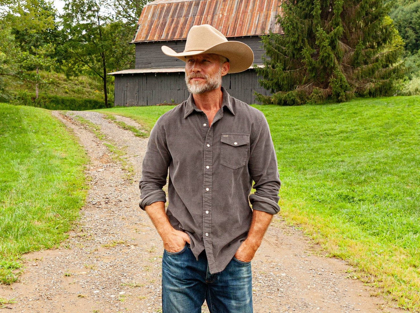 Corduroy Pearl Snap - Charcoal