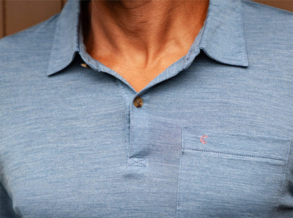 Dan Merino Long Sleeve Polo - Wool - Blue
