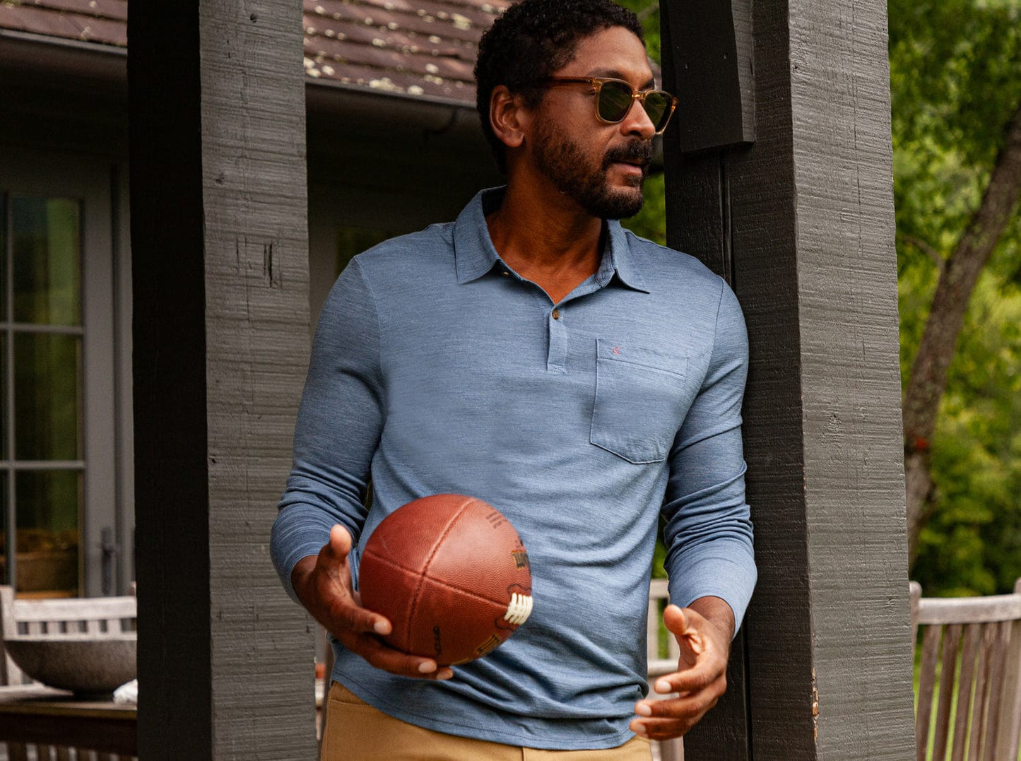 Dan Merino Long Sleeve Polo - Wool - Blue