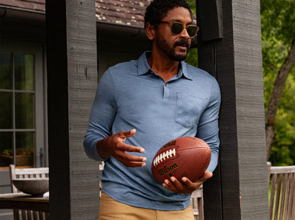 Dan Merino Long Sleeve Polo - Wool - Blue