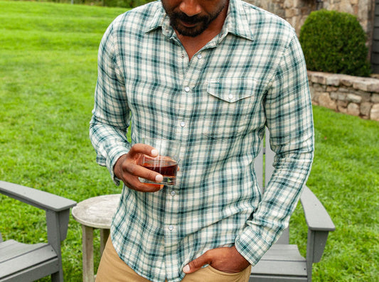 Double Cloth Flannel Pearl Snap - Ronan Plaid - Cream