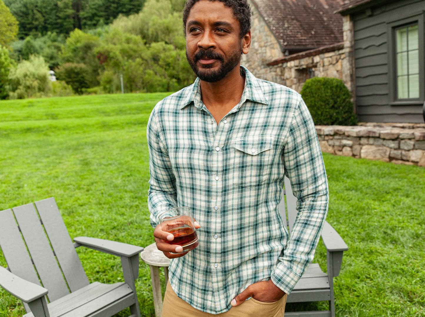 Double Cloth Flannel Pearl Snap - Ronan Plaid - Cream