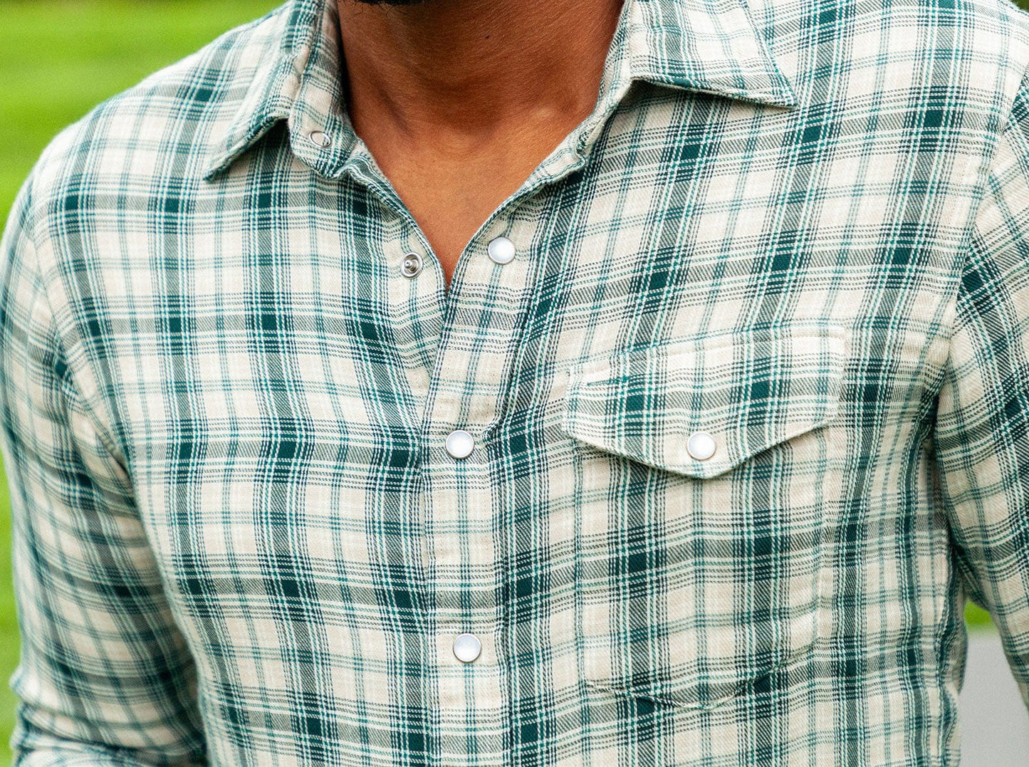 Double Cloth Flannel Pearl Snap - Ronan Plaid - Cream