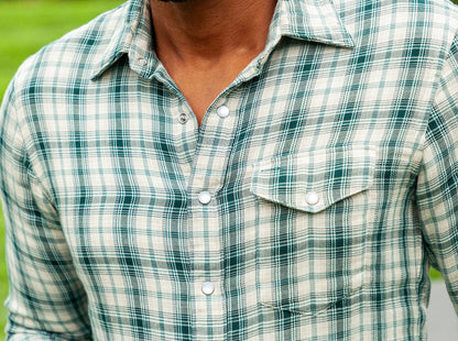 Double Cloth Flannel Pearl Snap - Ronan Plaid - Cream