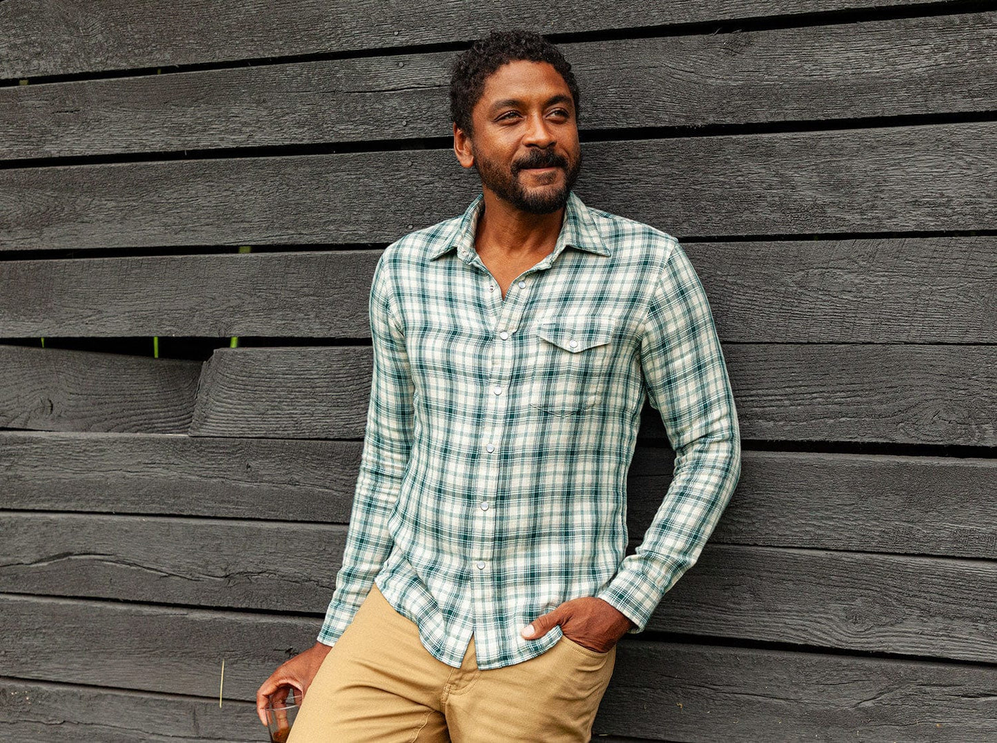 Double Cloth Flannel Pearl Snap - Ronan Plaid - Cream