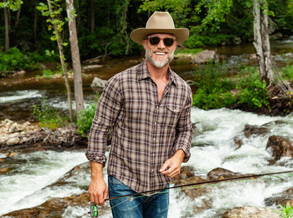 Double Cloth Flannel Pearl Snap - Ronan Plaid - Brown