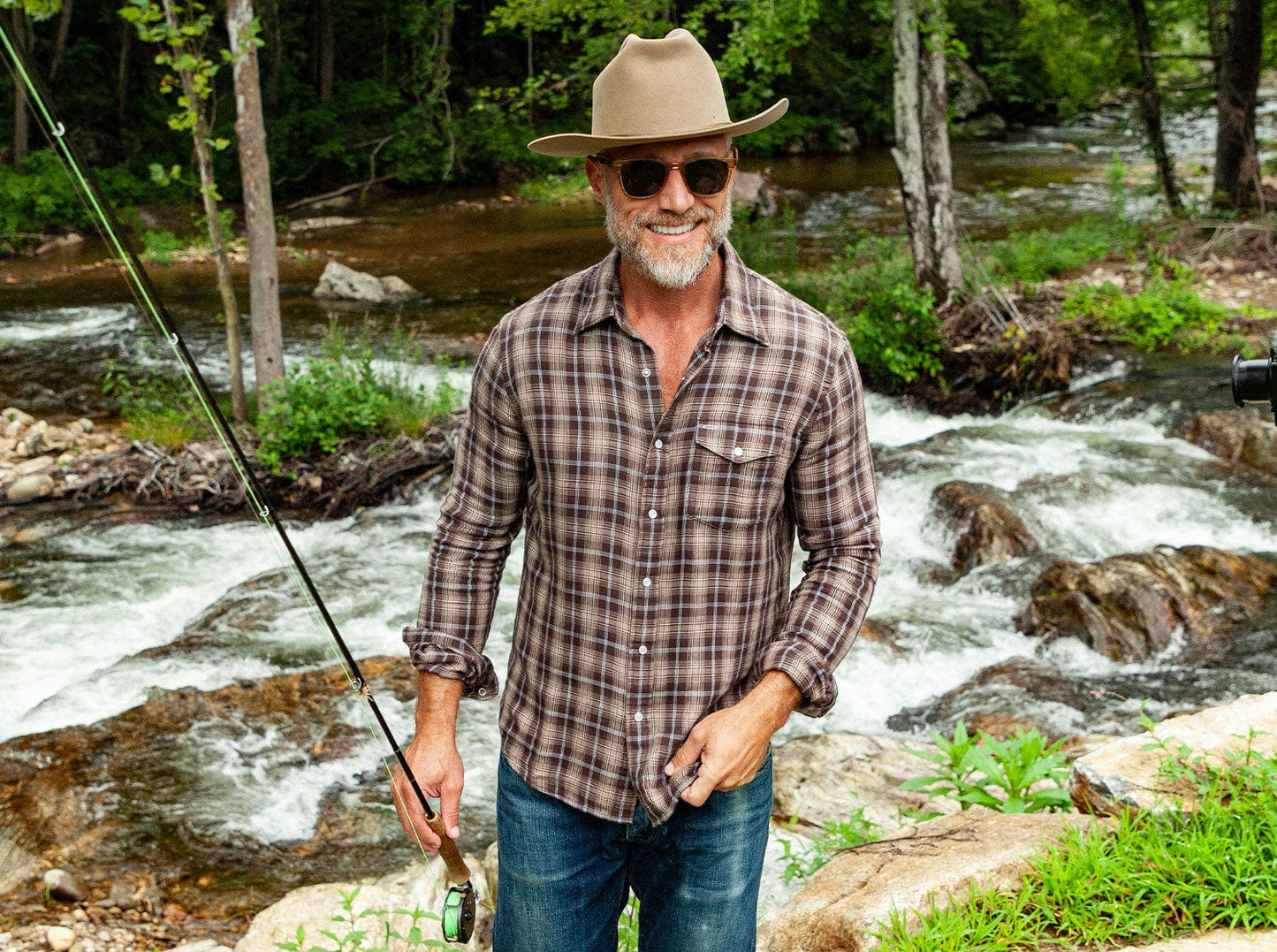 Double Cloth Flannel Pearl Snap - Ronan Plaid - Brown