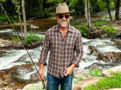 Double Cloth Flannel Pearl Snap - Ronan Plaid - Brown