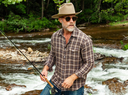 Double Cloth Flannel Pearl Snap - Ronan Plaid - Brown