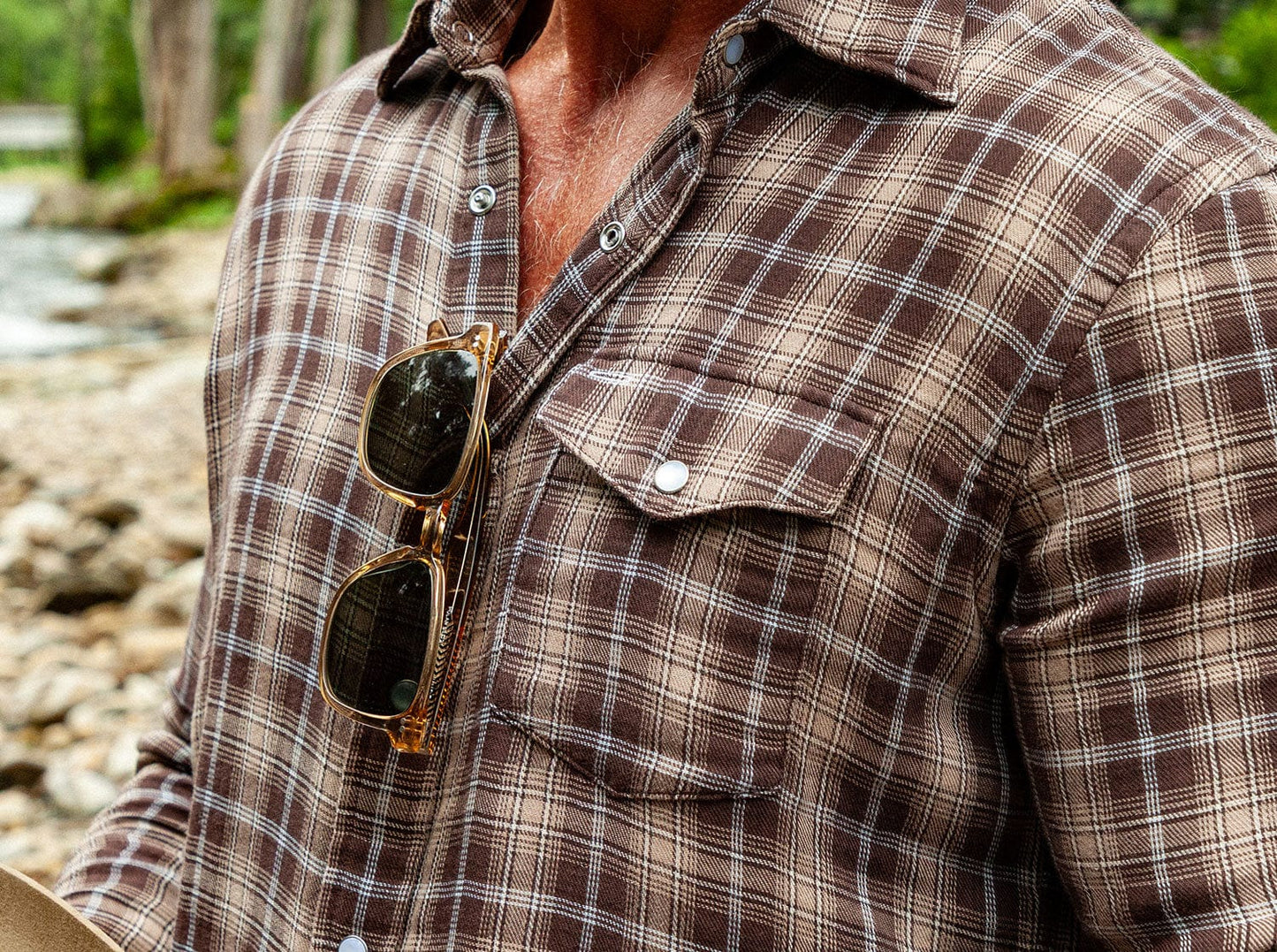 Double Cloth Flannel Pearl Snap - Ronan Plaid - Brown