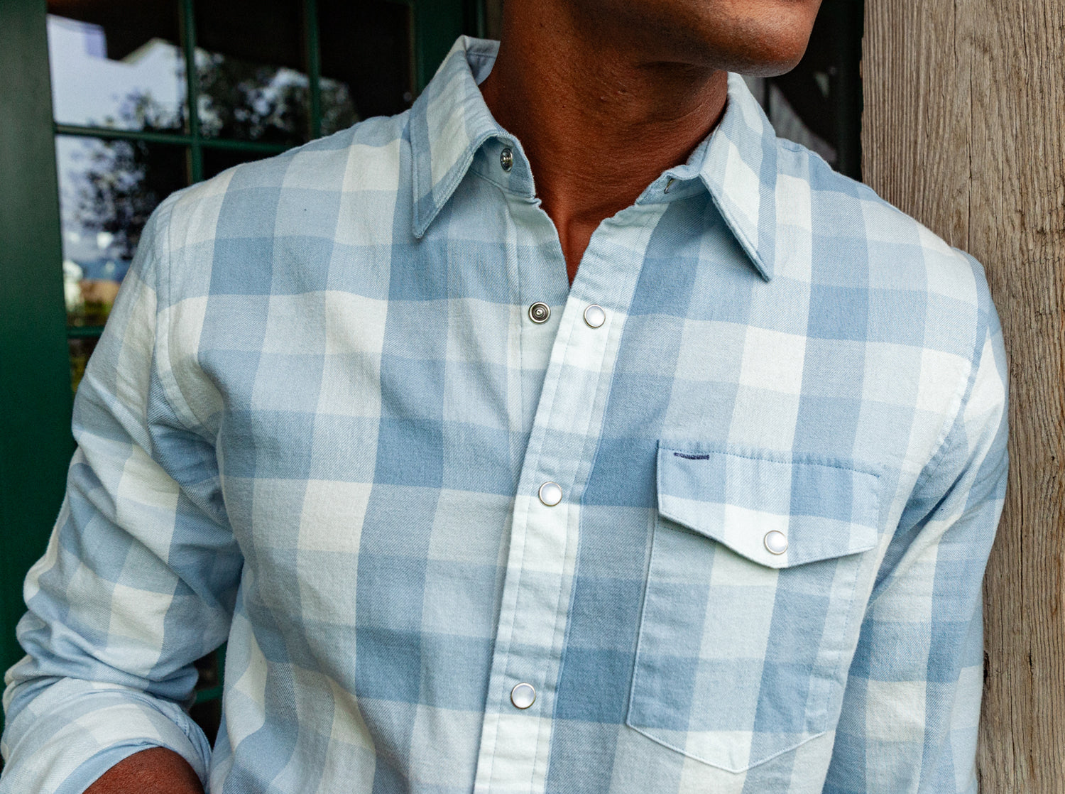 Flannel Pearl Snap - Light Blue Buffalo Check - Secondary