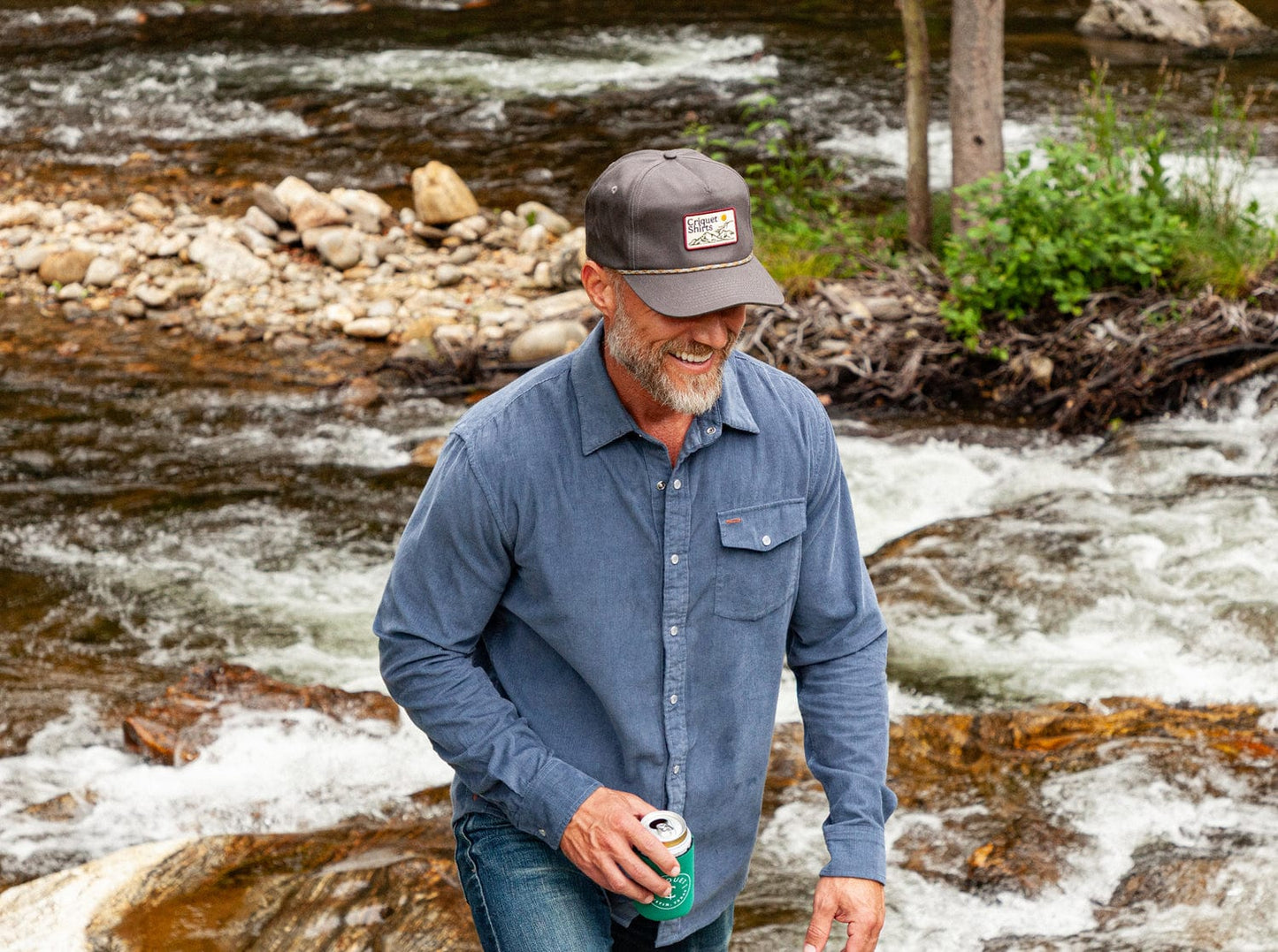 Throwback Hat - Mountains Patch with Multi Rope - Washed Black Twill