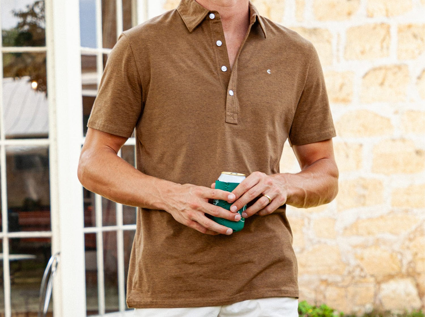 Slim Fit Top-Shelf Range Polo - Pecan Microstripe