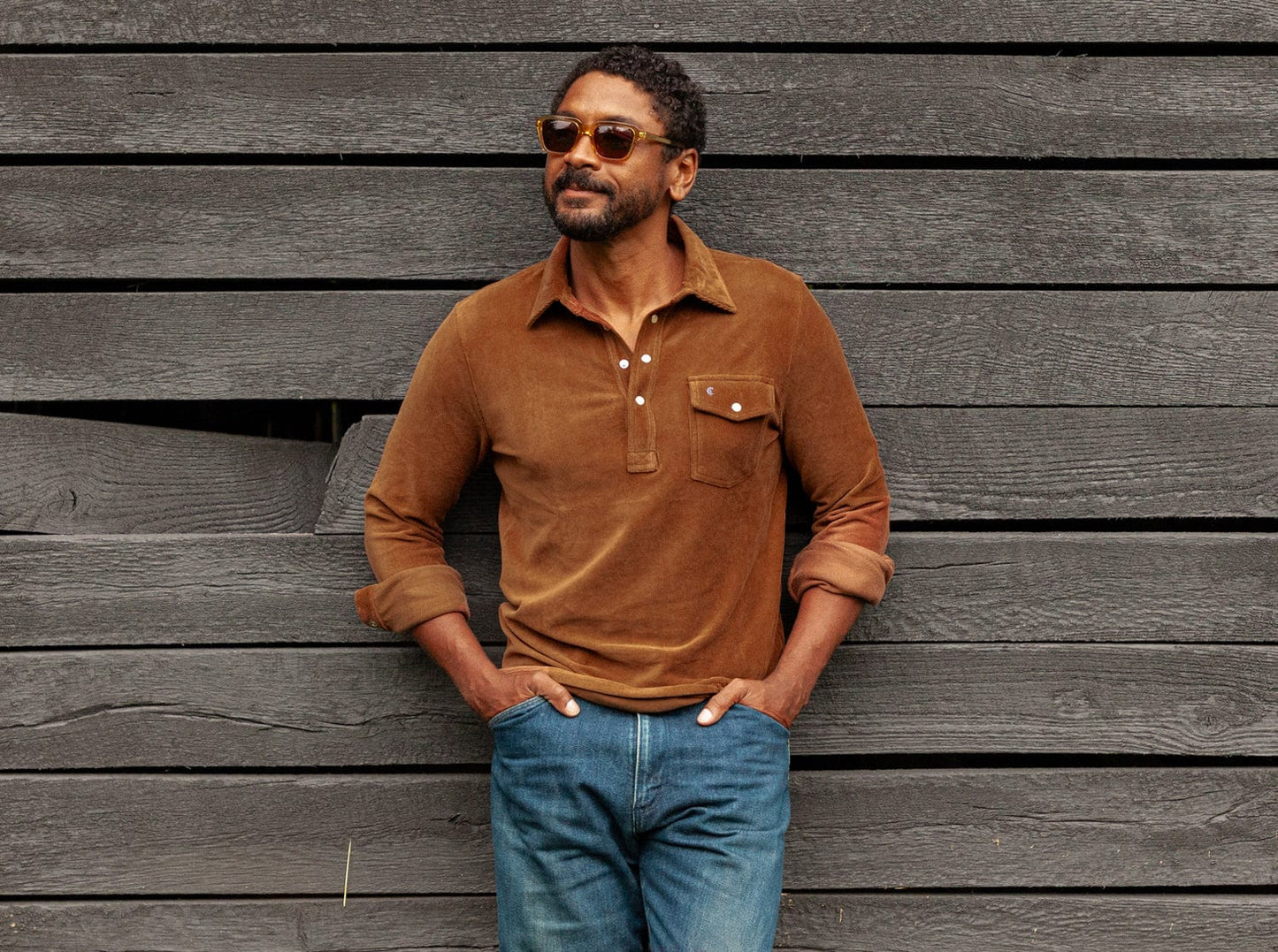 Velour Long Sleeve Players Shirt - Toffee