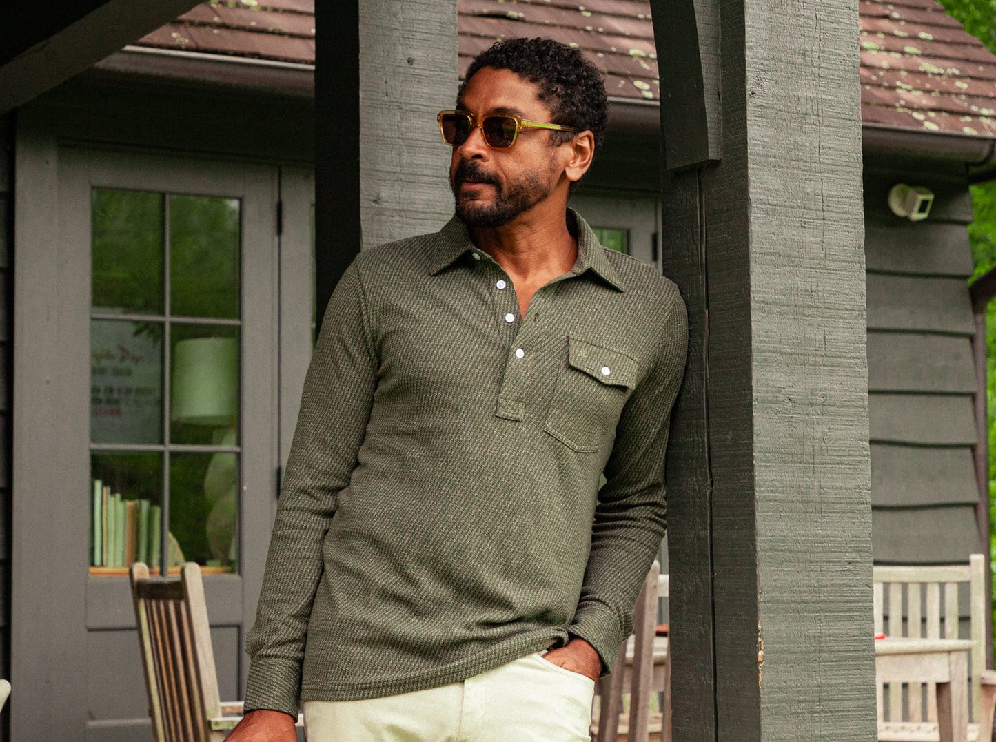 Houndstooth Long Sleeve Players Shirt - Pine