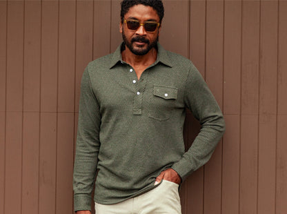 Houndstooth Long Sleeve Players Shirt - Pine