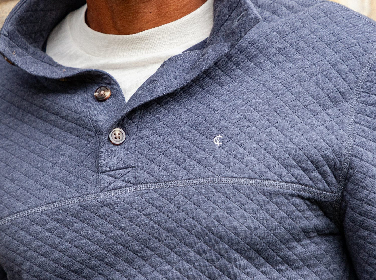 Quilted Pullover - Heather Navy