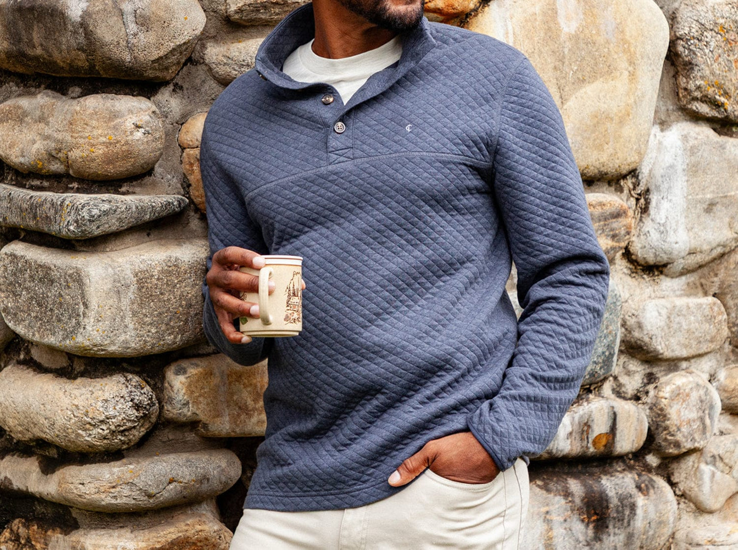 Quilted Pullover - Heather Navy