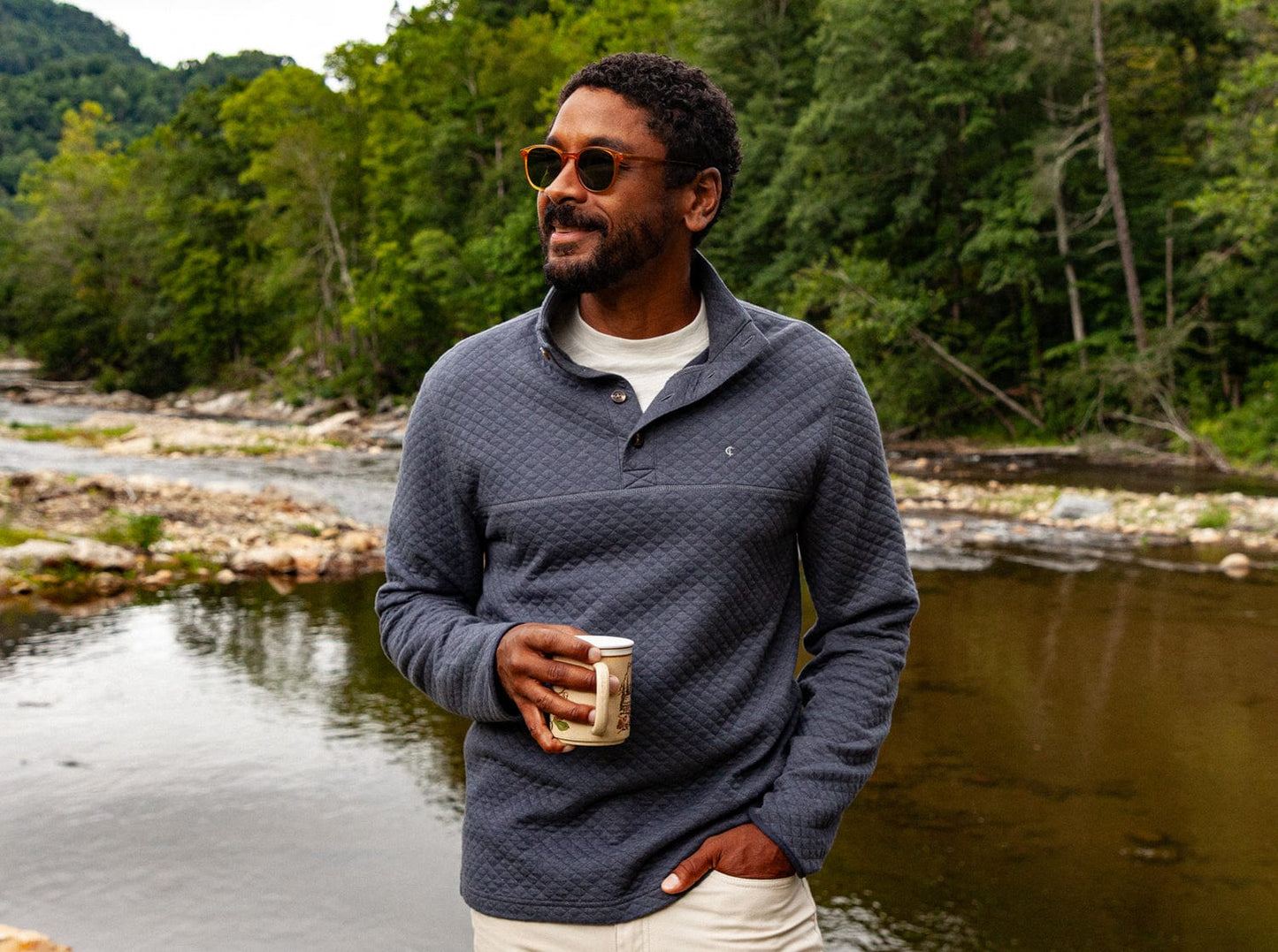 Quilted Pullover - Heather Navy