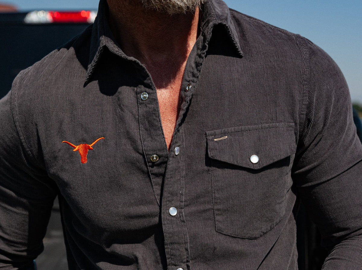 Criquet Texas Corduroy Pearl Snap in Longhorn, Charcoal, view 2