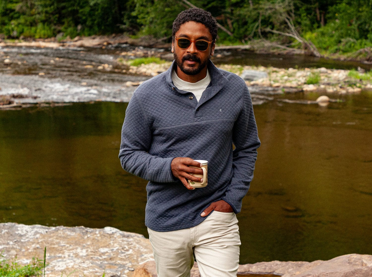 Quilted Pullover - Heather Navy