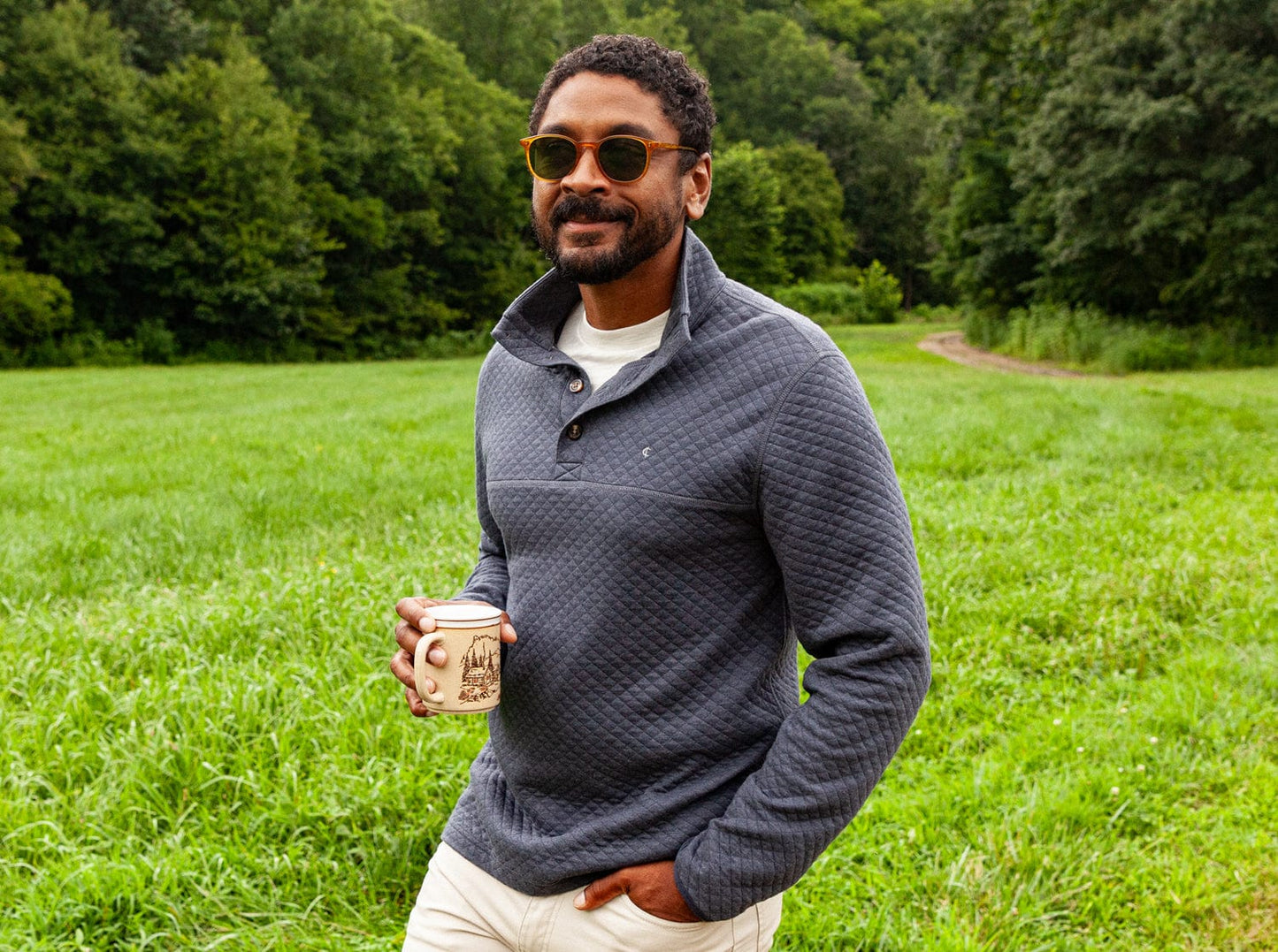 Quilted Pullover - Heather Navy