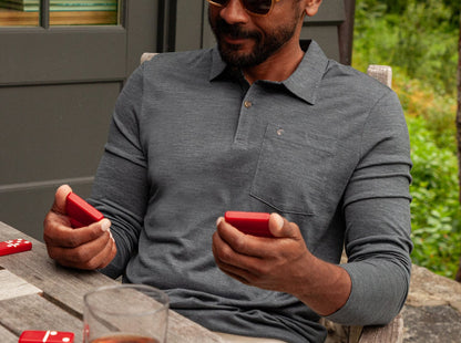 Dan Merino Long Sleeve Polo - Wool - Gray