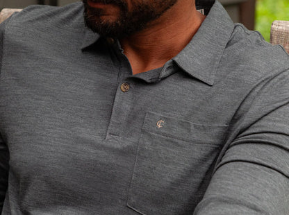Dan Merino Long Sleeve Polo - Wool - Gray