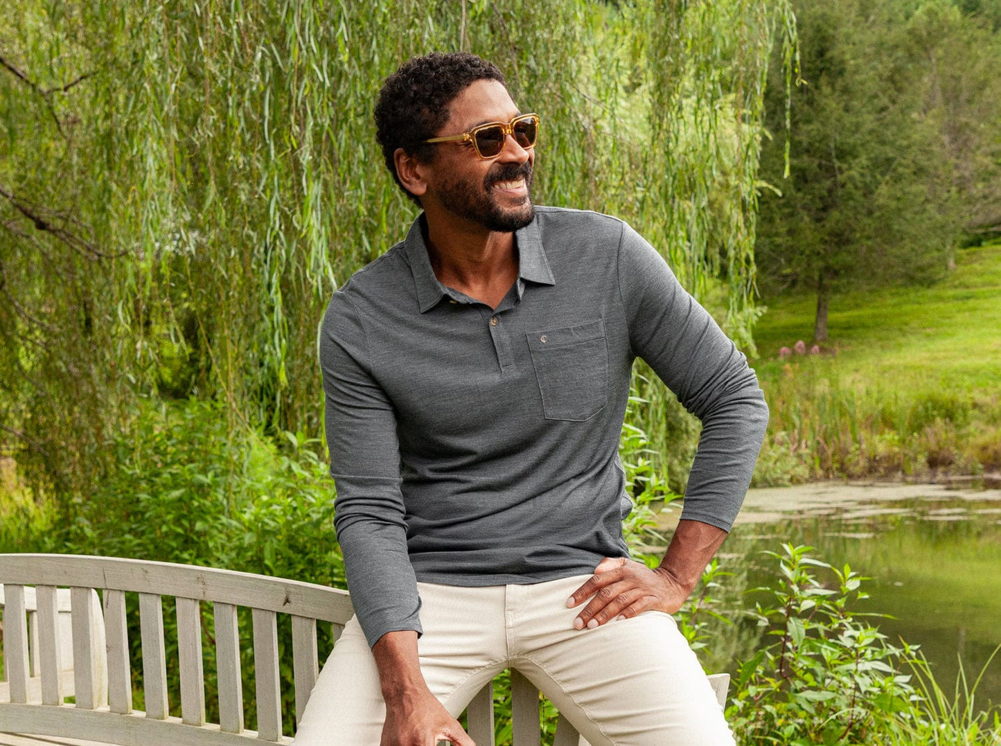 Dan Merino Long Sleeve Polo - Wool - Gray