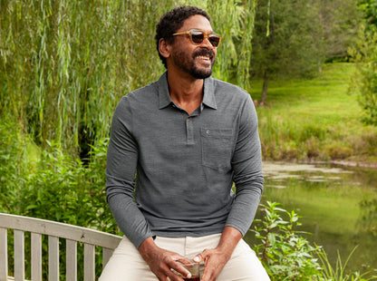 Dan Merino Long Sleeve Polo - Wool - Gray