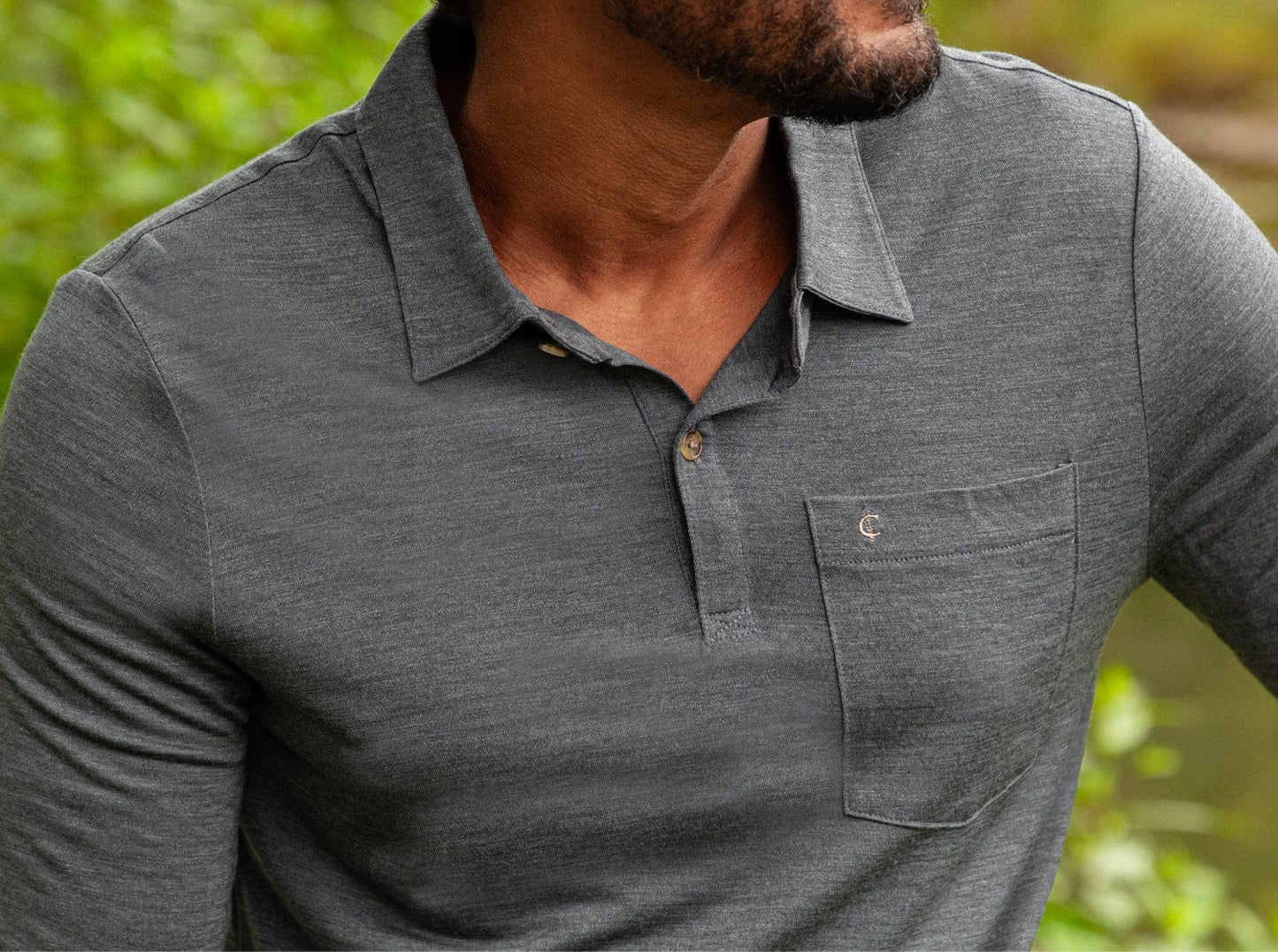 Dan Merino Long Sleeve Polo - Wool - Gray