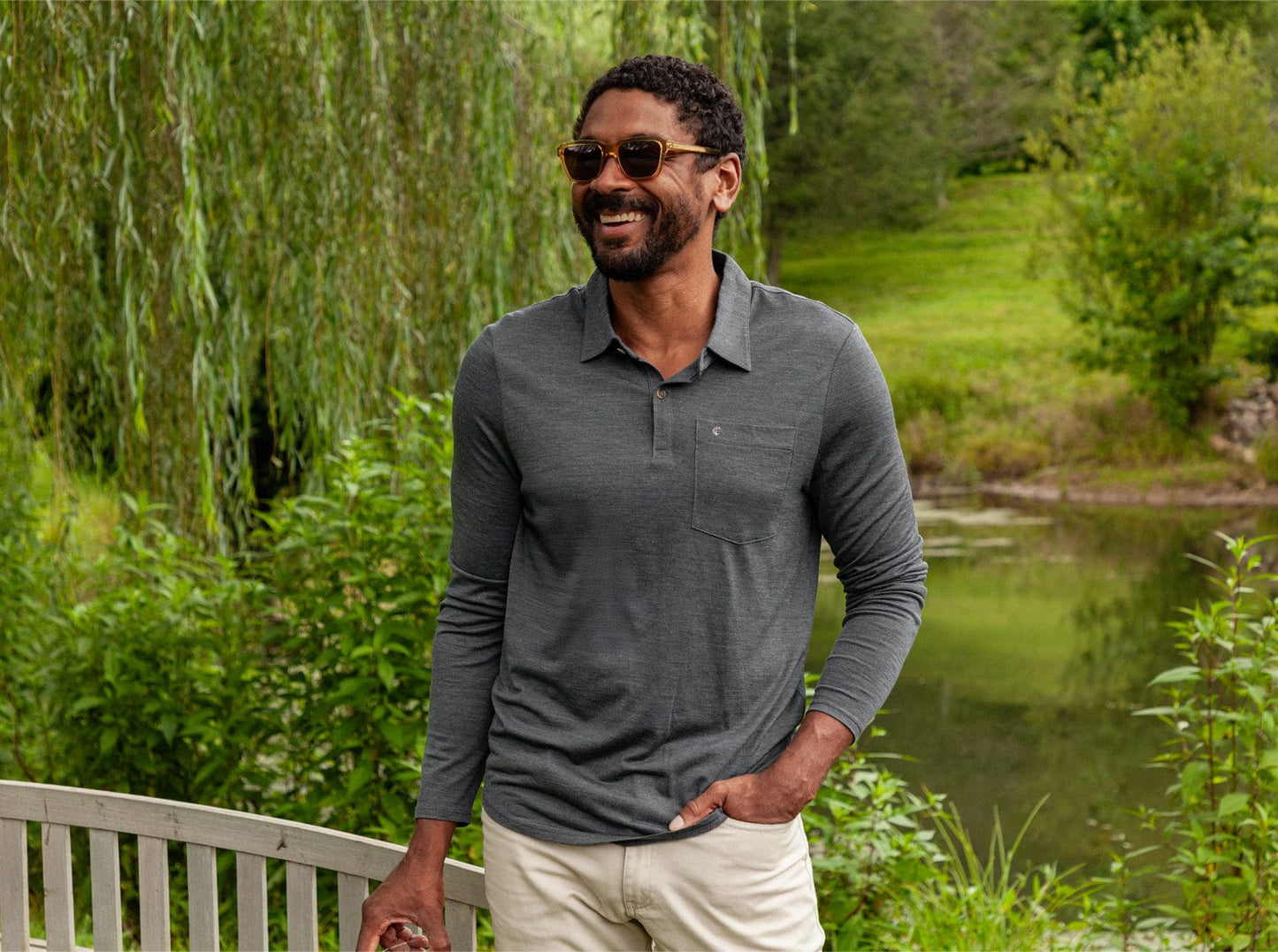 Dan Merino Long Sleeve Polo - Wool - Gray