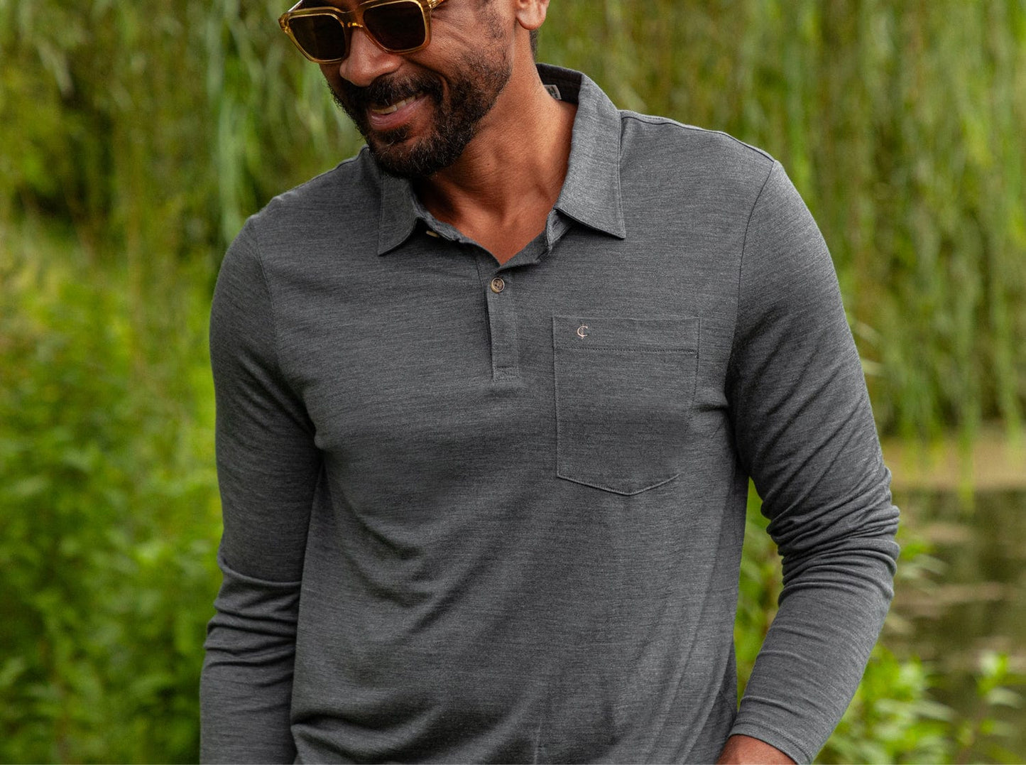 Dan Merino Long Sleeve Polo - Wool - Gray