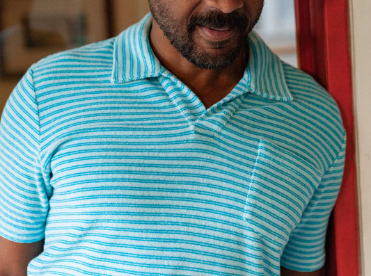 Terrycloth Polo - Dean Stripe - Aqua