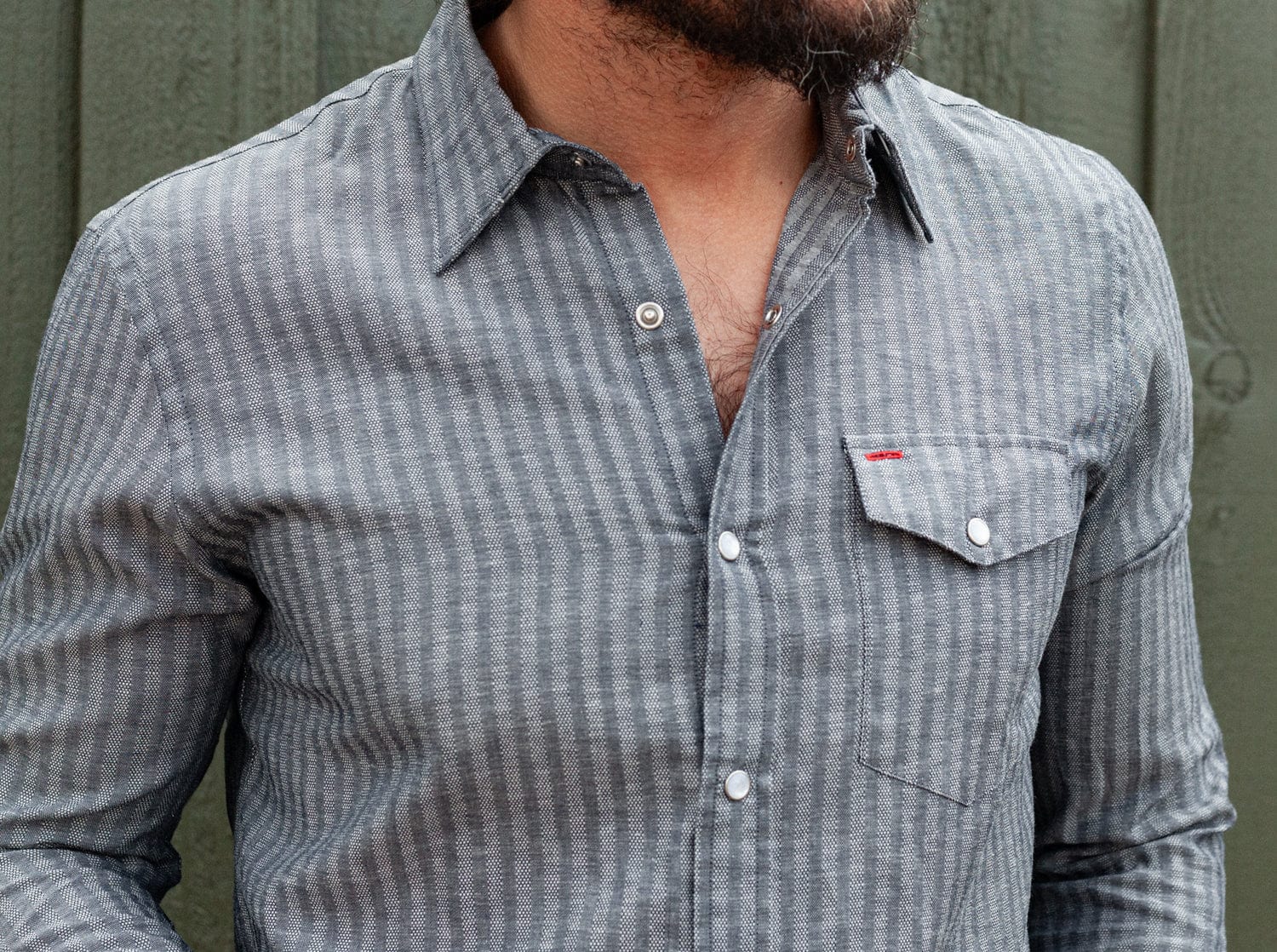 Long Sleeve Button Down - Chambray Stripe Pearl Snap - Navy - Secondary