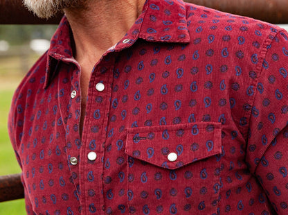 Corduroy Pearl Snap - Bandit Print - Wine