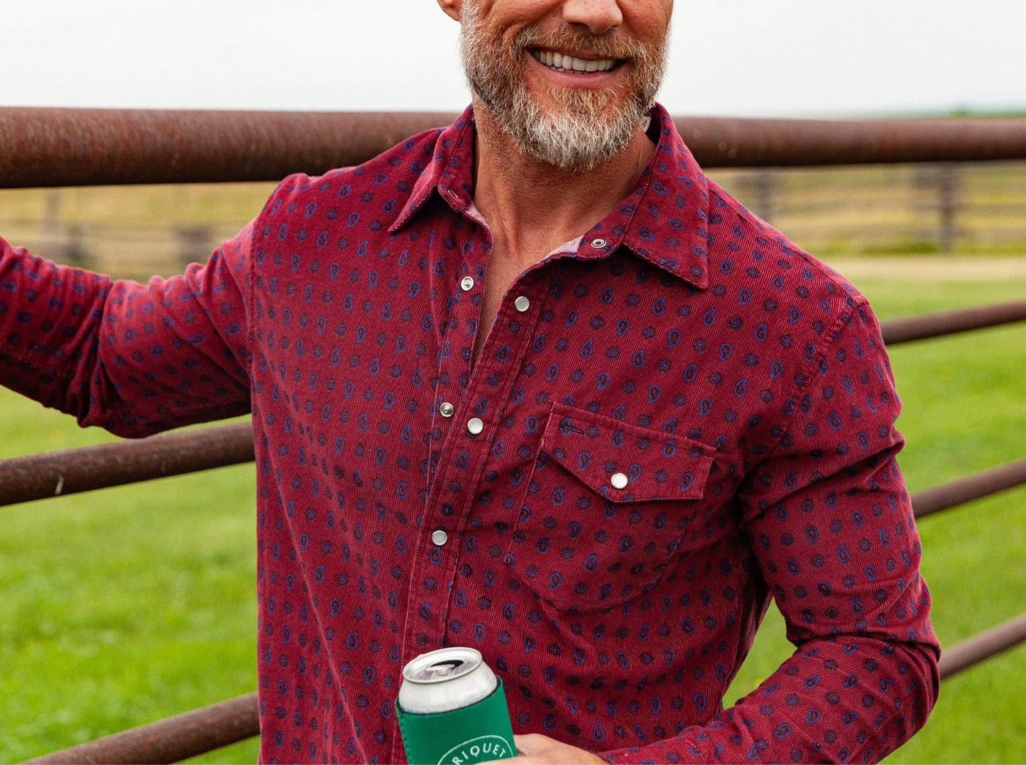 Corduroy Pearl Snap - Bandit Print - Wine