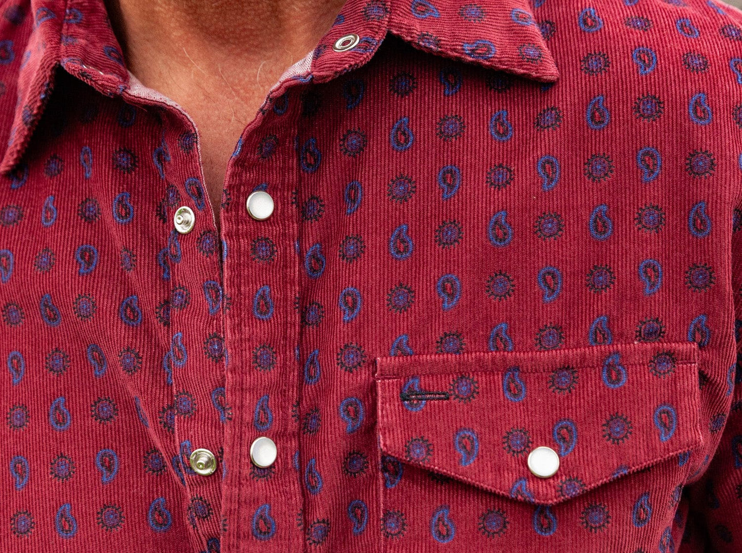 Corduroy Pearl Snap - Bandit Print - Wine