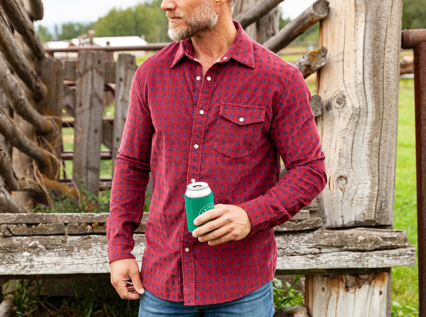 Corduroy Pearl Snap - Bandit Print - Wine