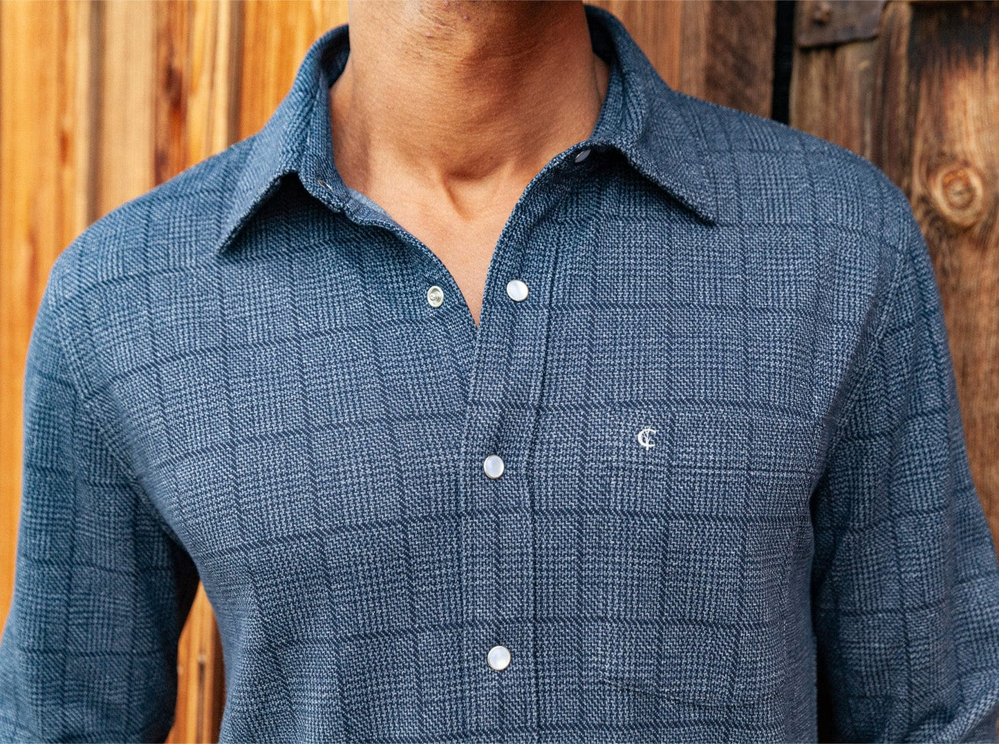 Chill-Knit Plaid Pearl Snap - Navy Jacquard