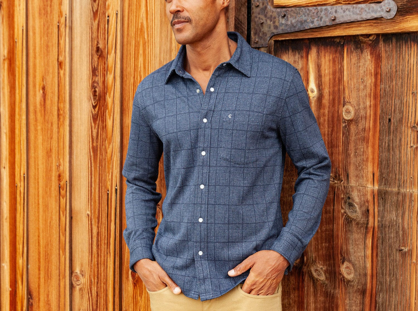 Chill-Knit Plaid Pearl Snap - Navy Jacquard