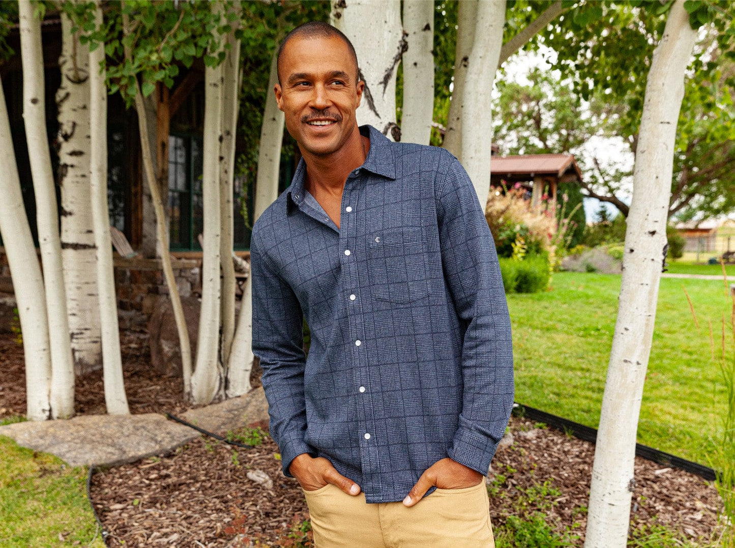 Chill-Knit Plaid Pearl Snap - Navy Jacquard