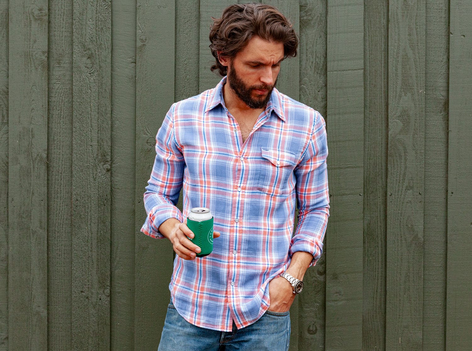Long Sleeve Button Down - Double Cloth Flannel Pearl Snap - Sunset - Secondary