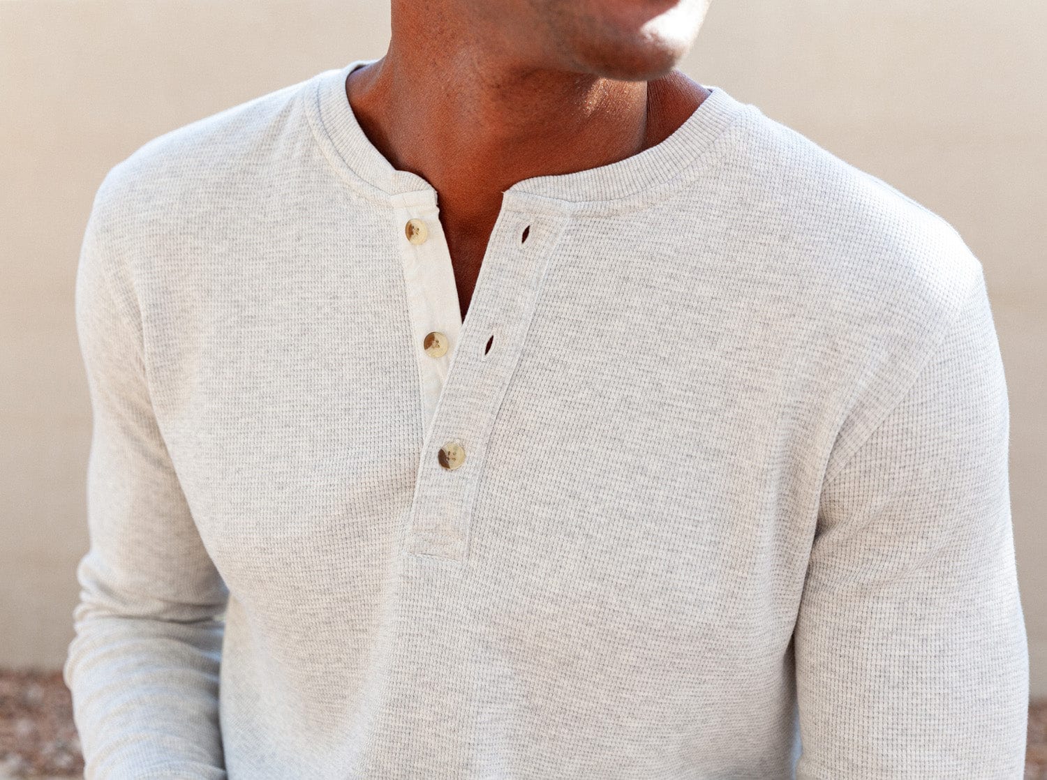 Waffle Henley - Heather Oatmeal - Secondary