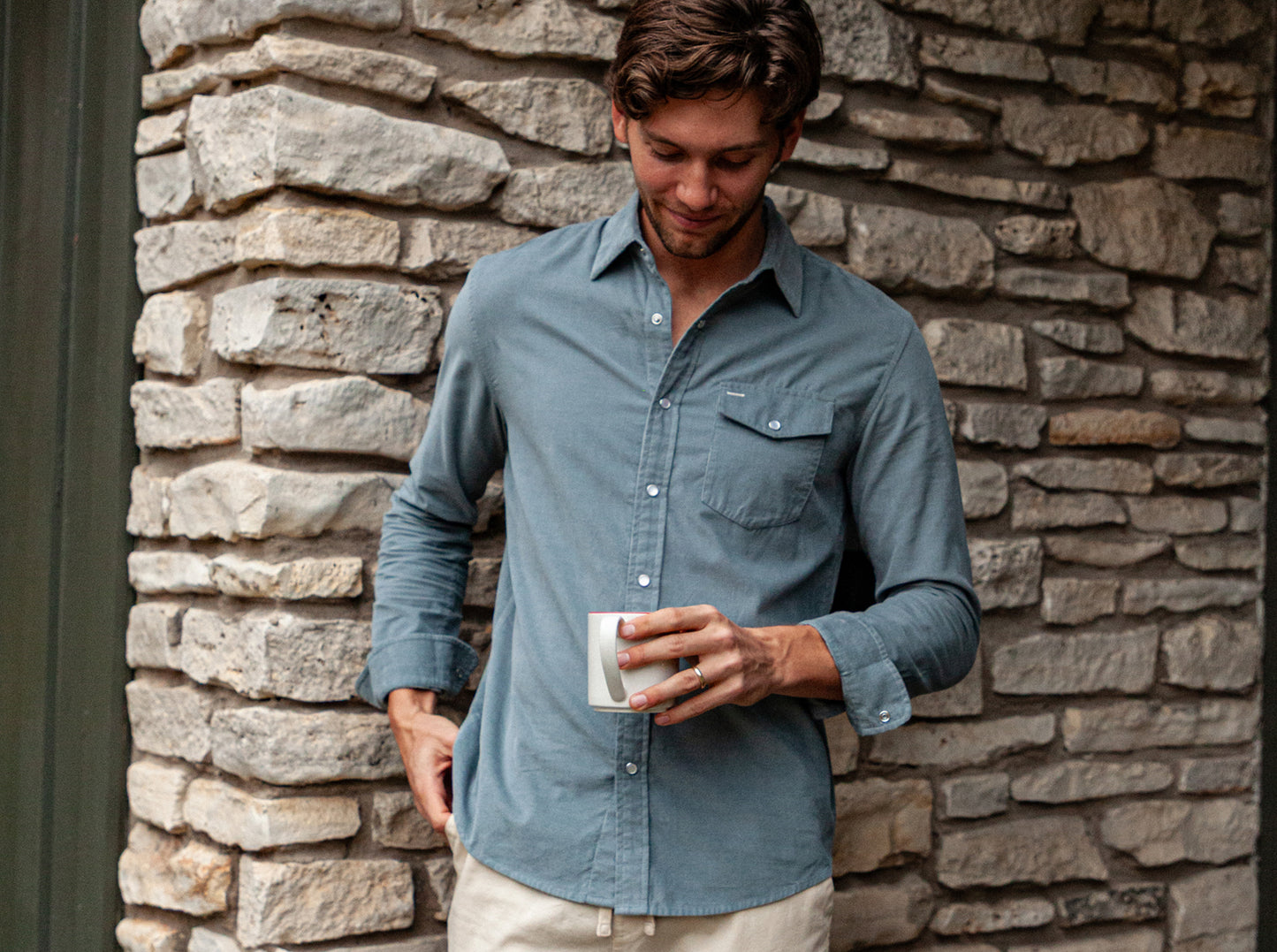 Spring Weight Corduroy Pearl Snap - Stormy Weather