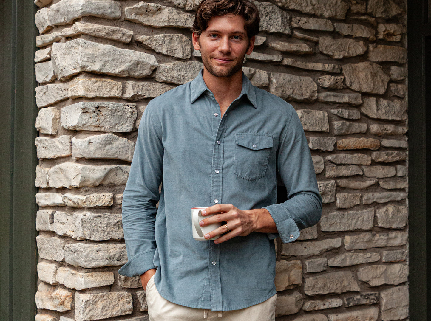 Spring Weight Corduroy Pearl Snap - Stormy Weather