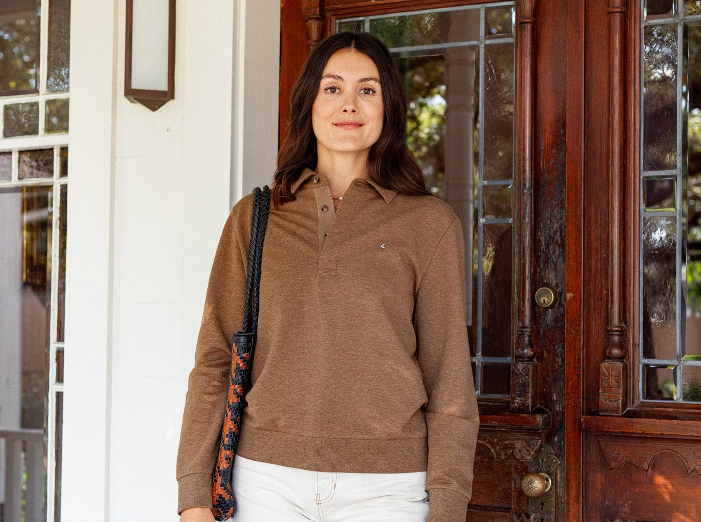 Women's Collared Sweatshirt - Heather Brown