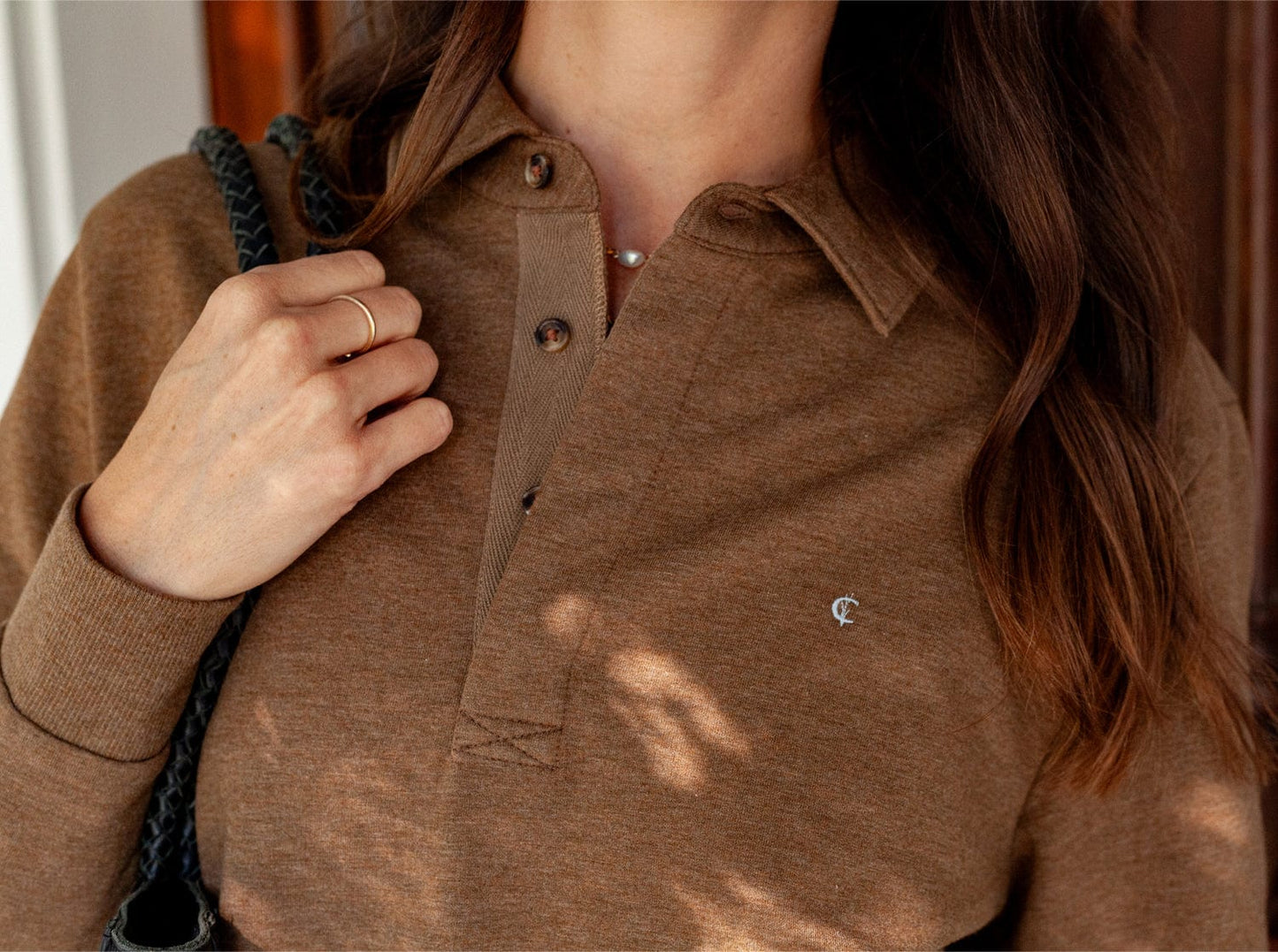 Women's Collared Sweatshirt - Heather Brown