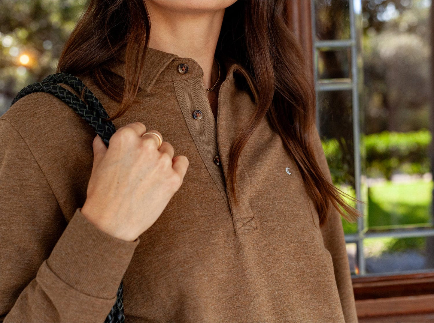 Women's Collared Sweatshirt - Heather Brown