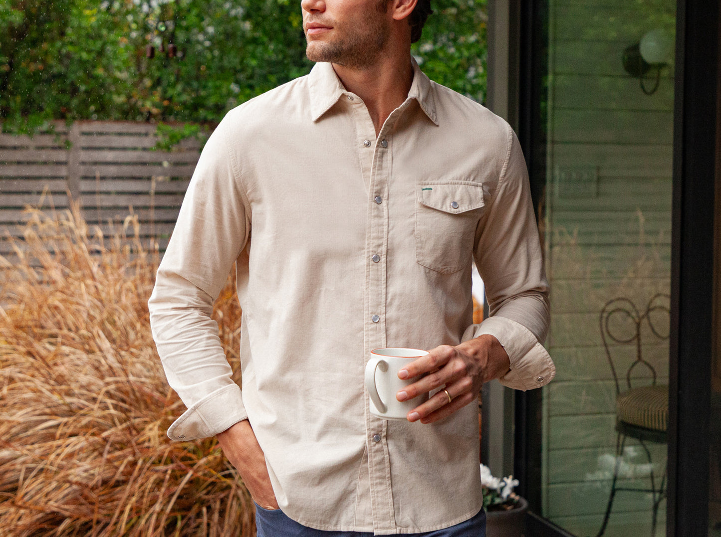 Spring Weight Corduroy Pearl Snap - Sandstone